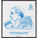 2022 - VATICANO 5 Euro Bimetallica  V Cent. della Morte di Papa Benedetto XV FS